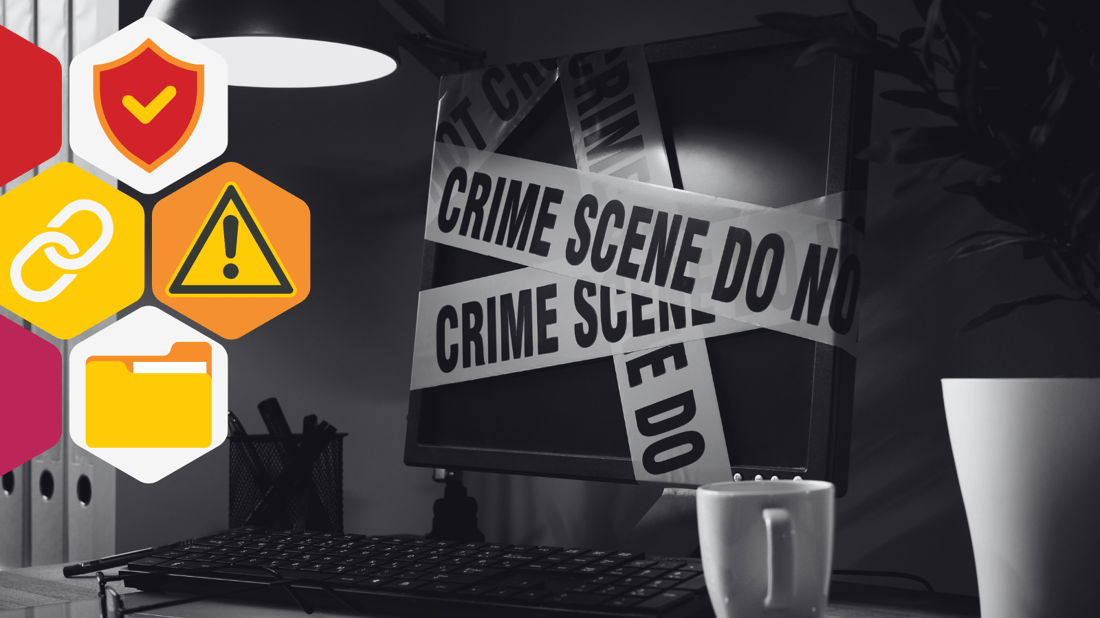 a computer is wrapped with yellow crime scene tape