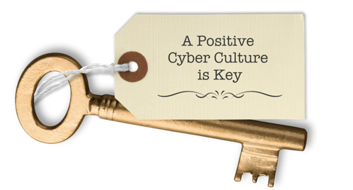 A key with a tag saying "A positive cyber culture is key" 