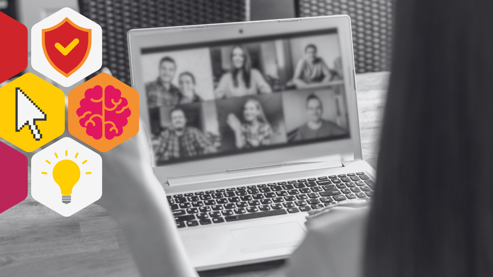 a remote worker waves to her coworkers on a Zoom video call