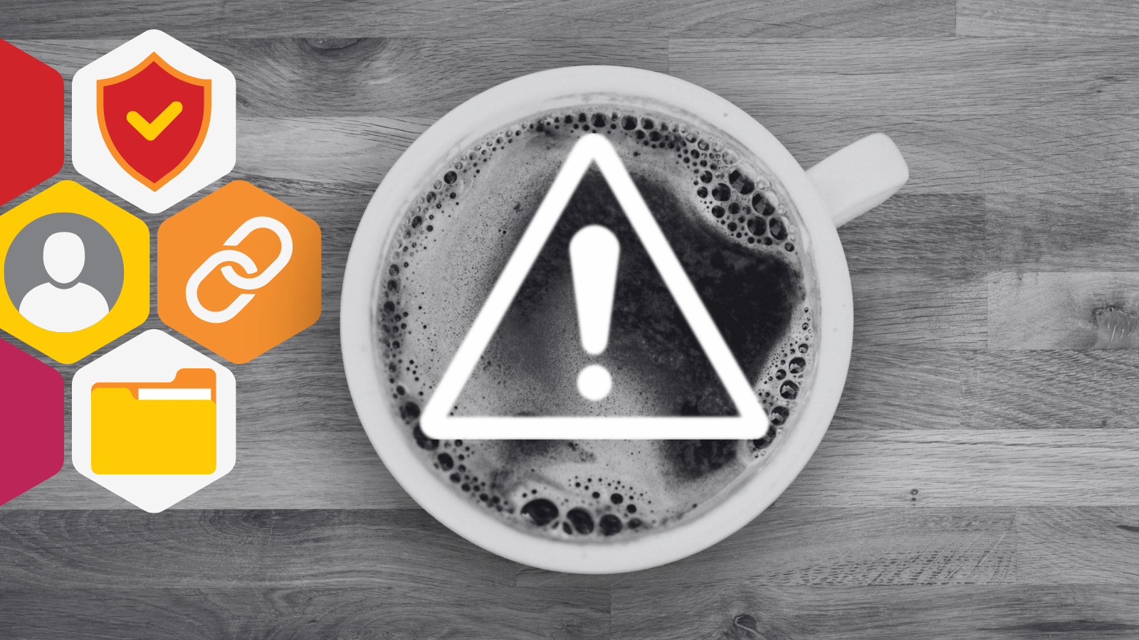 Coffee cup with an alert symbol floating on top