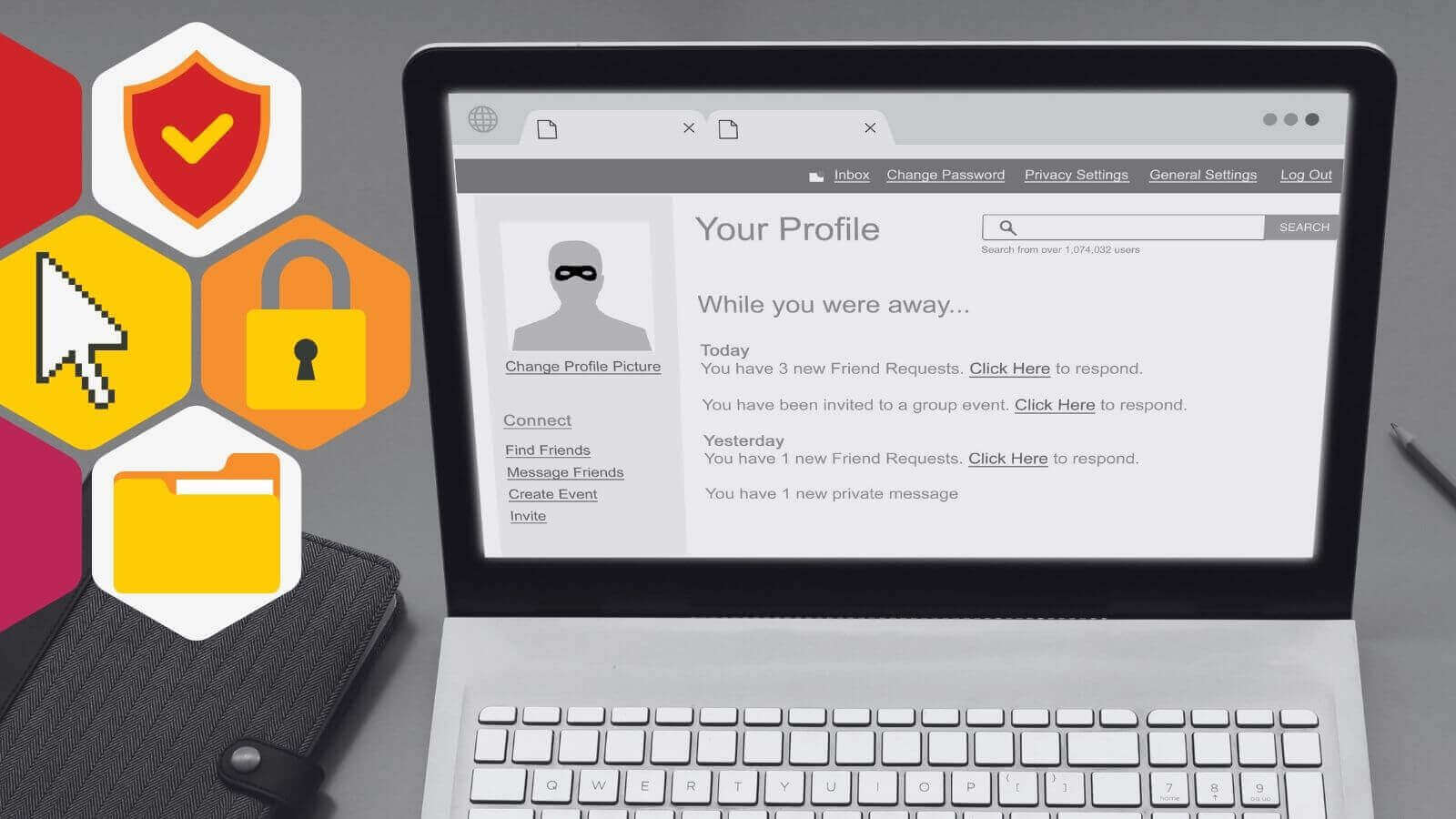 Blog header featuring a laptop screen showing an anonymous person's social media profile